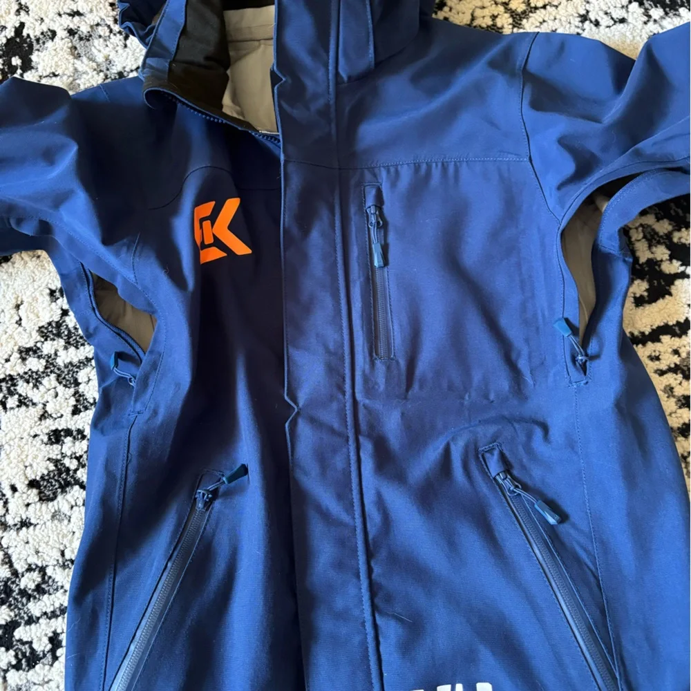 Helly Hansen Dark Blue and Orange Free Ride Team Ski Jacket Hooded Size 14